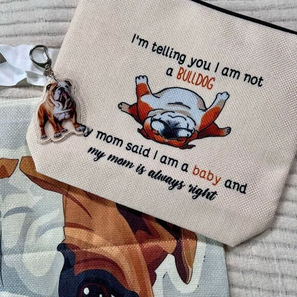 English Bulldog Gift Set, Tote‎ Bag, Make Up Bag, Key Chain Christmas Gift - Picture 4 of 5